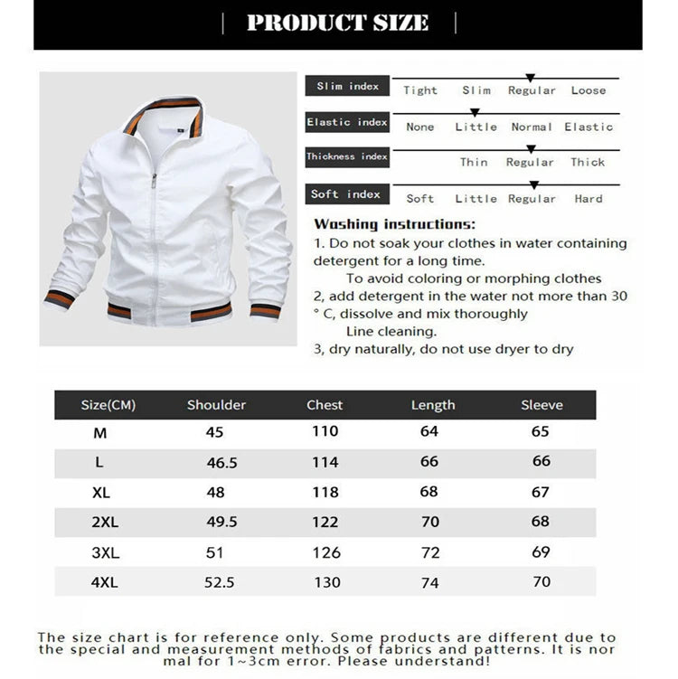 Men's Stand Collar Casual Zipper Windbreaker Jacket