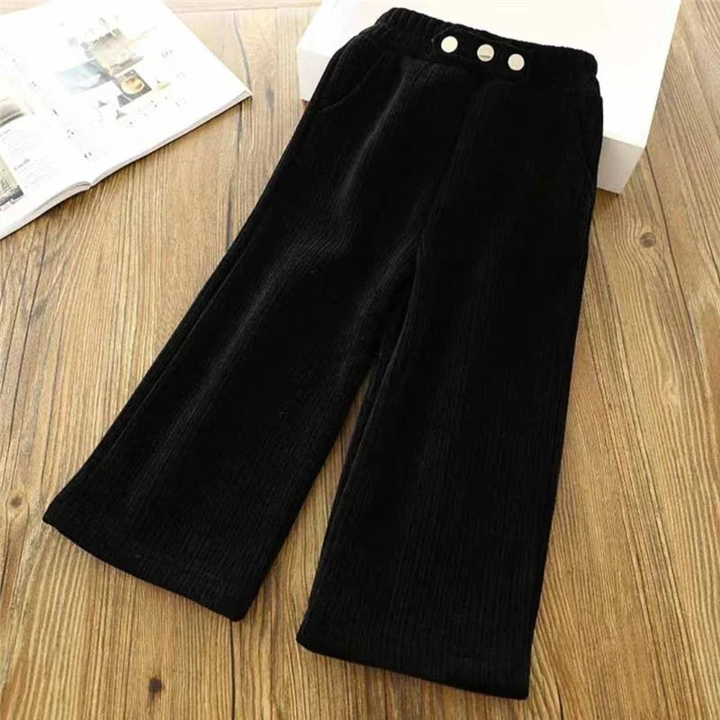 Girls Thick Wide Leg Velvet Warm Trousers