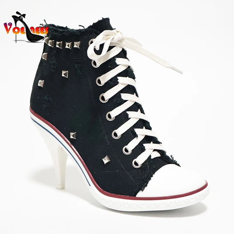 High Top Canvas Women Boots Thin Heel