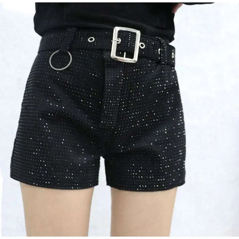 Black Rhinestone Belt Shorts