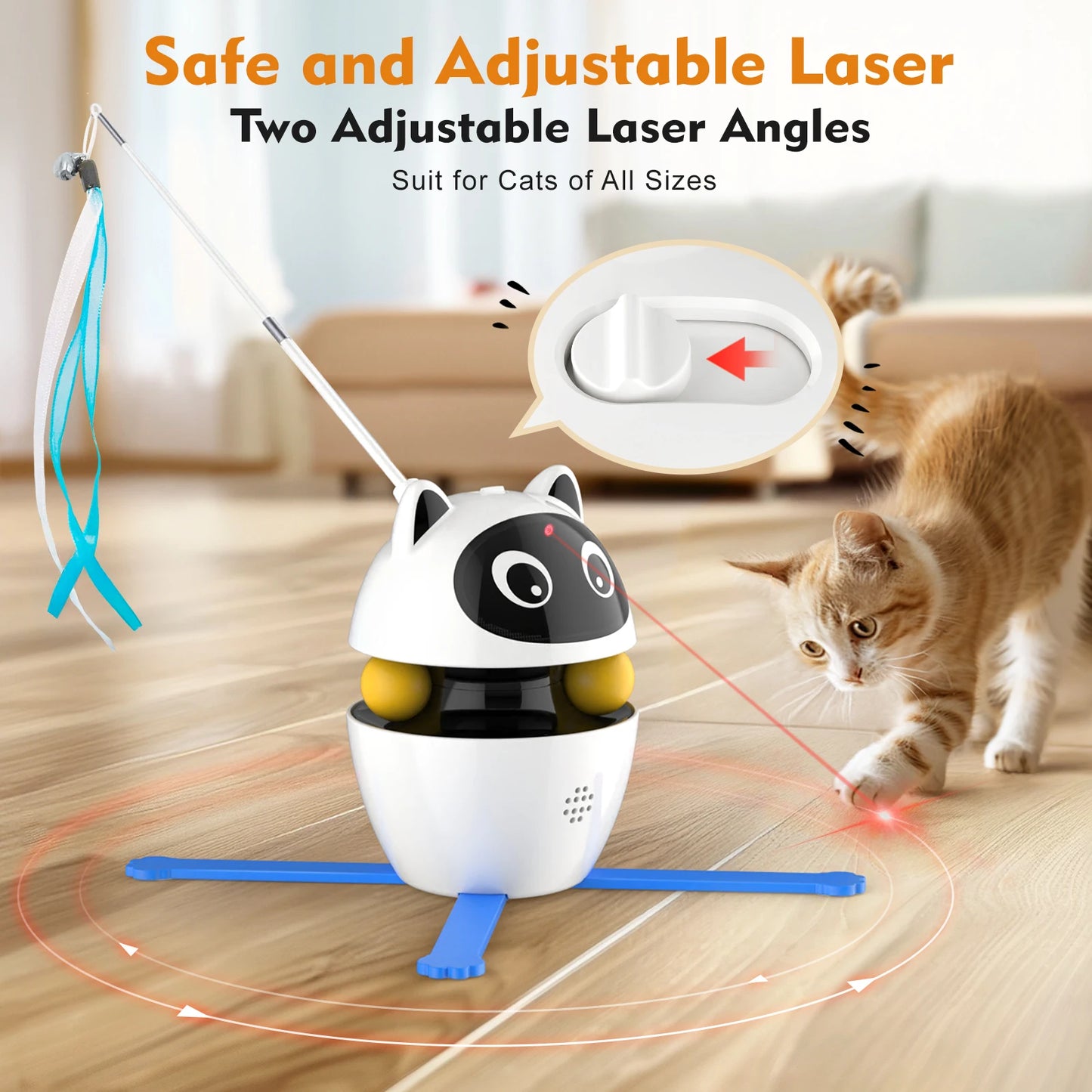 4-in-1Rechargeable Cat Laser Toy and 2 Auto Ring Balls