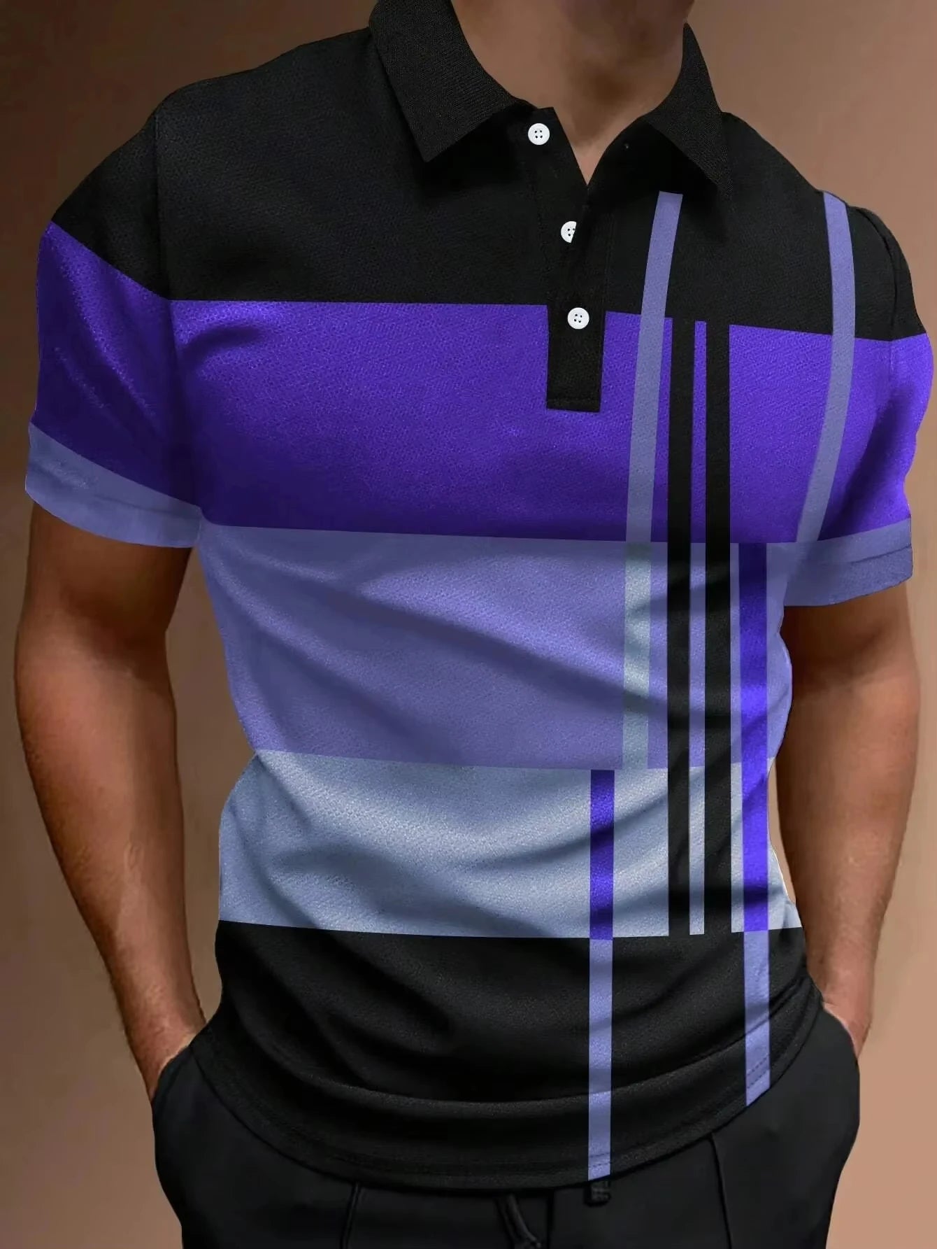 Men's 3D Stripe Print Short Sleeve Polo Shirt