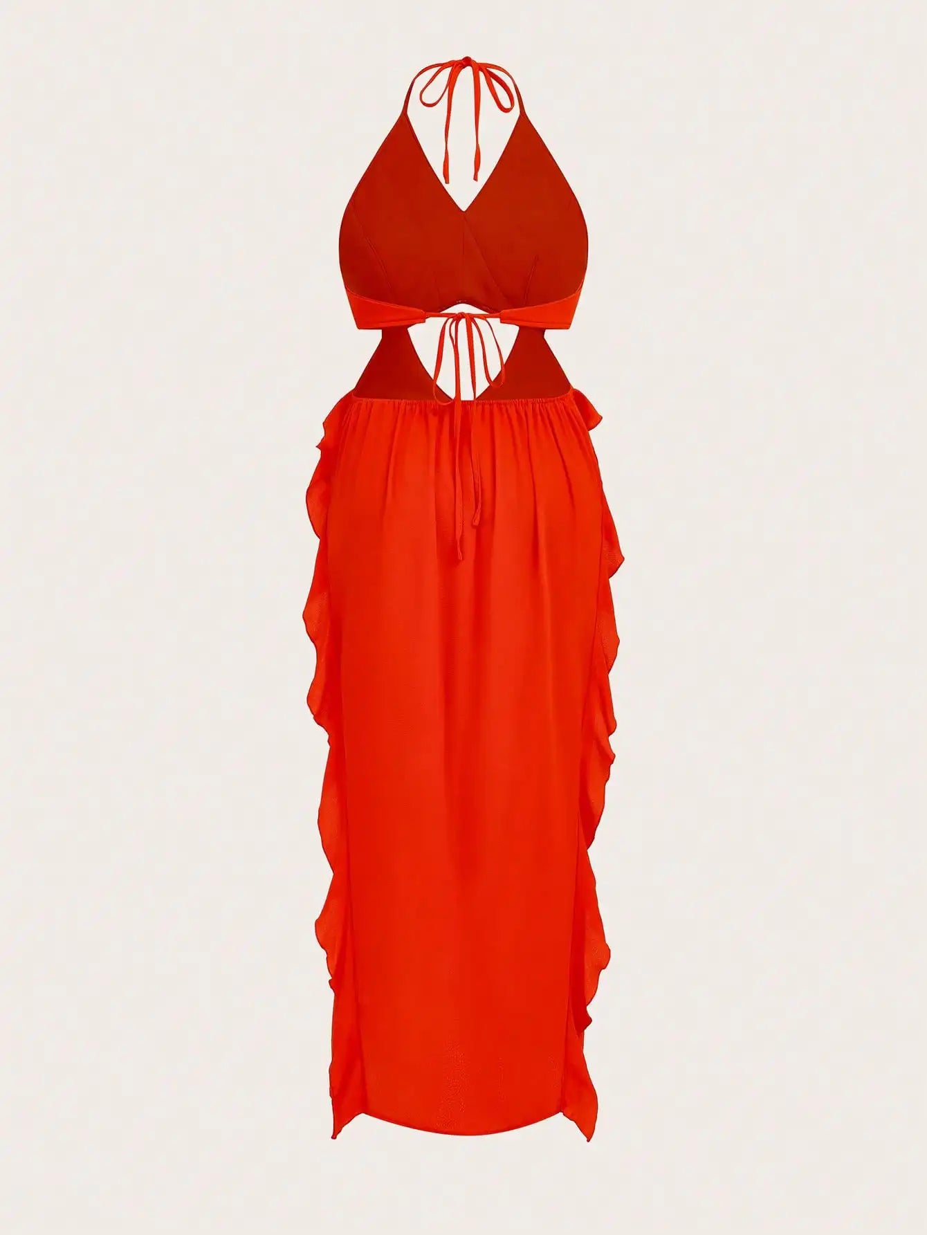 Halter Ruffle Maxi Dress with High Slit Plus Size