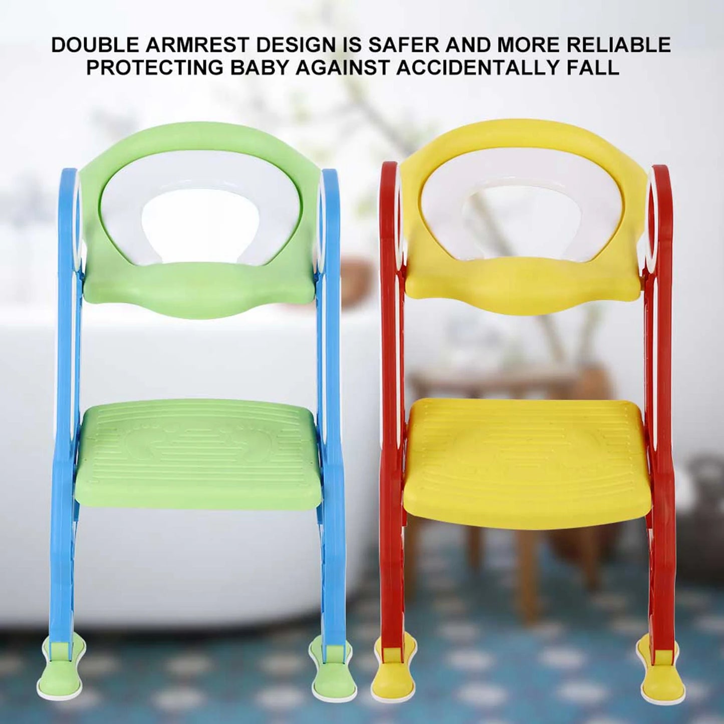 Toddler Soft Toilet Chair Ladder Adjustable Safety Potty Training Seat (Red Yellow)