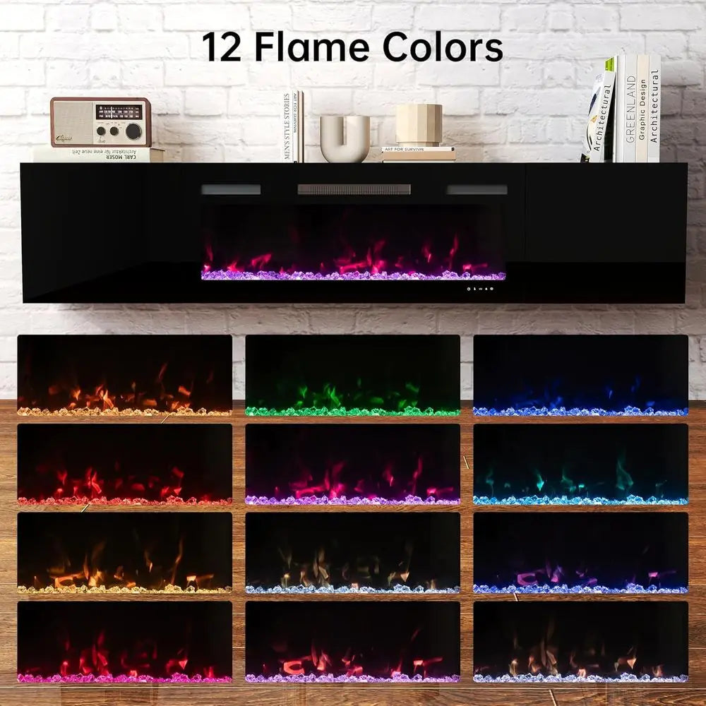 Modern 70" Floating TV Stand with 36" Electric Fireplace
