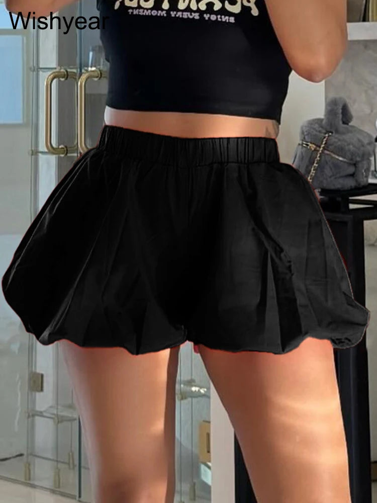 Casual Pleated Double Bubble Baddie Shorts for Women