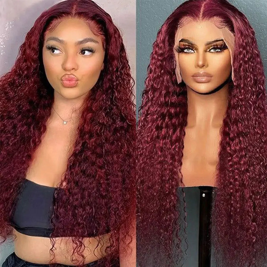 Burgundy 13x6 HD Lace Front Wig Colored Curly Human Hair Wigs