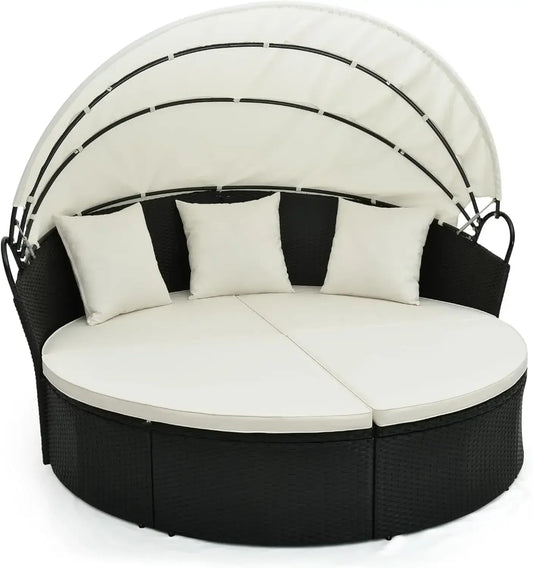 Outdoor Patio Round Daybed with Retractable Canopy