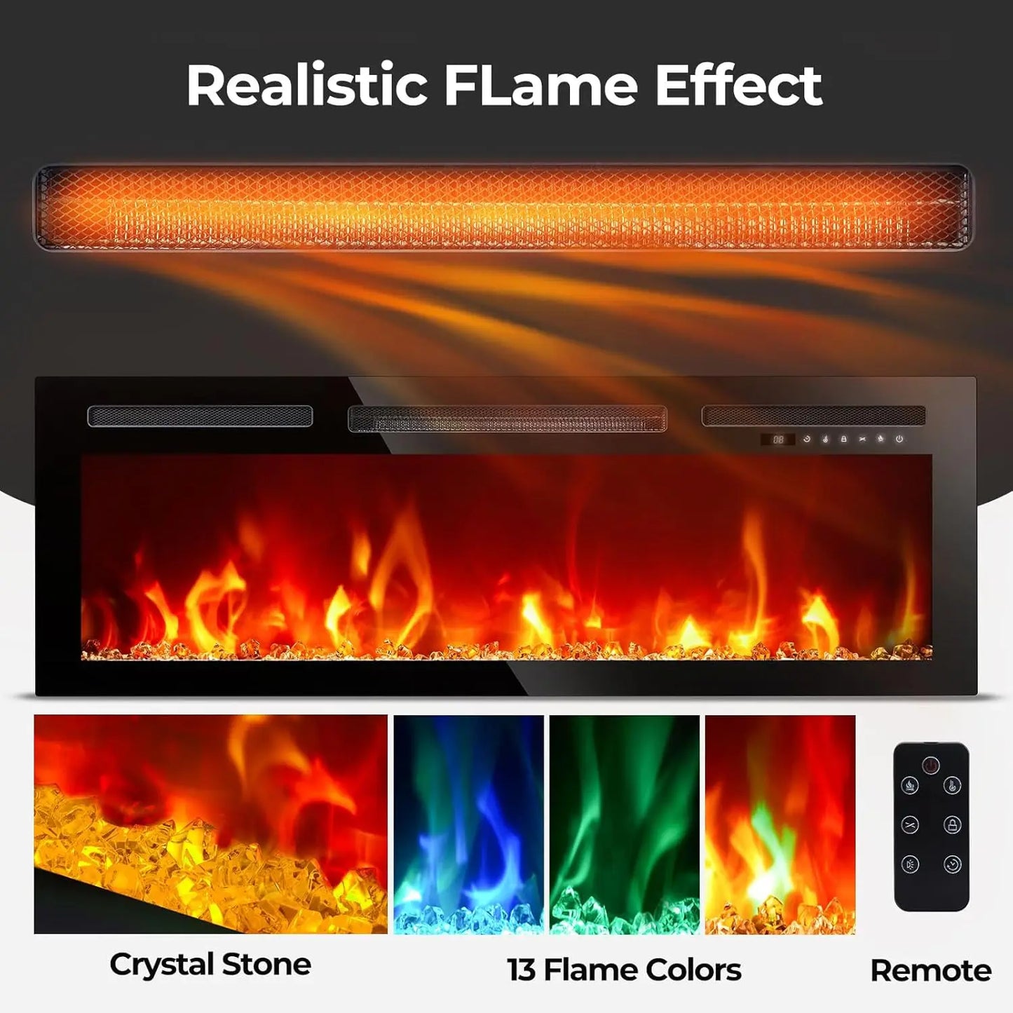 TV Stand Led Lights and Power Outlets with Mount 30" Electric Fireplace, White