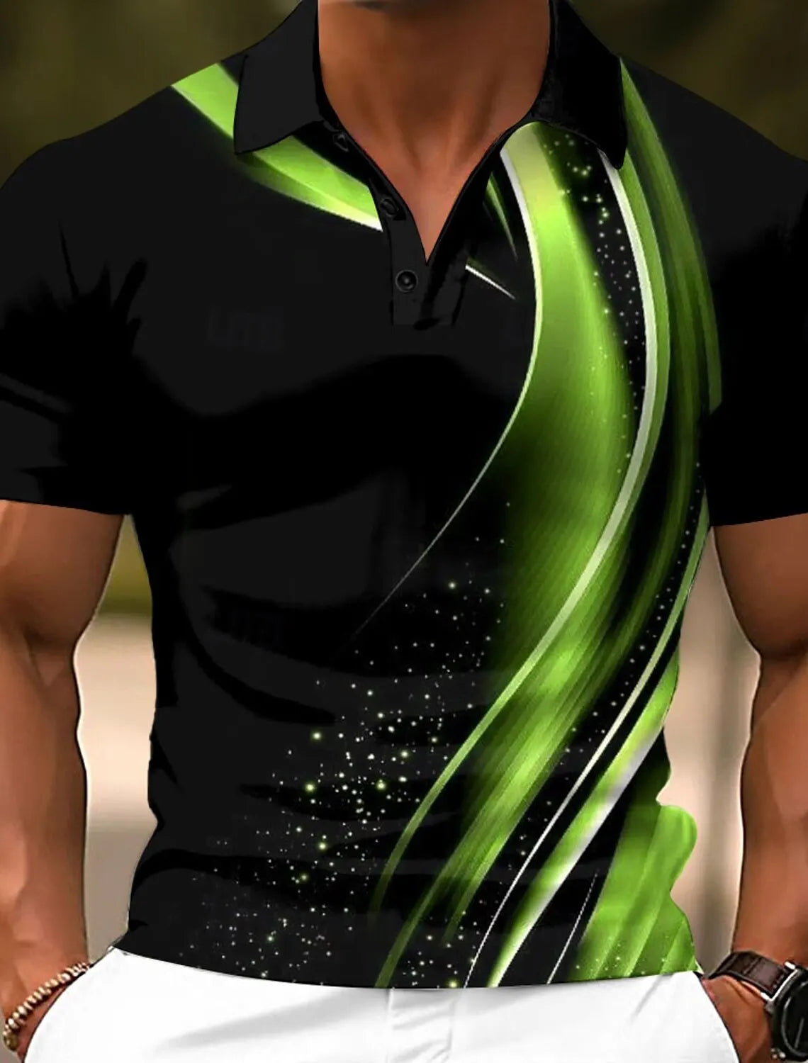 3d Colorful Line Print Short Sleeve Polo Shirt
