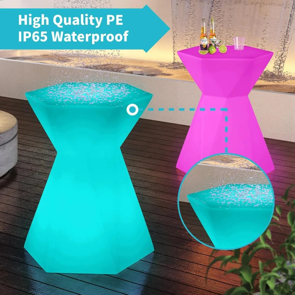 LED Cocktail Table with Multi-Colored Lights and Remote Waterproof