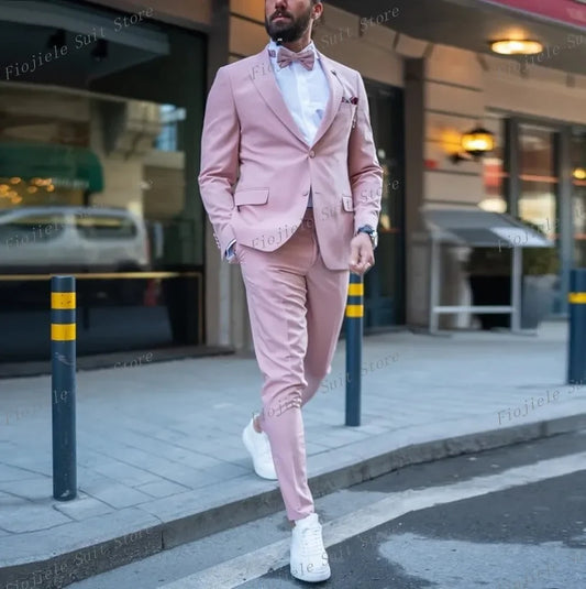 2 Piece Set Pink Men Suit Blazer Pants