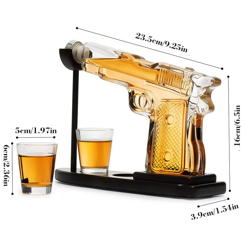 1 Set Gun Whiskey Decanter Set 10.14oz with 2 Shot Glasses