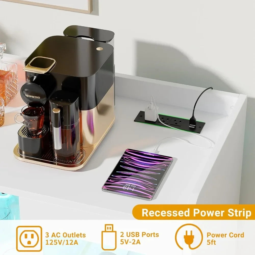 Cabinet Bar with Power Outlet and LED Lights