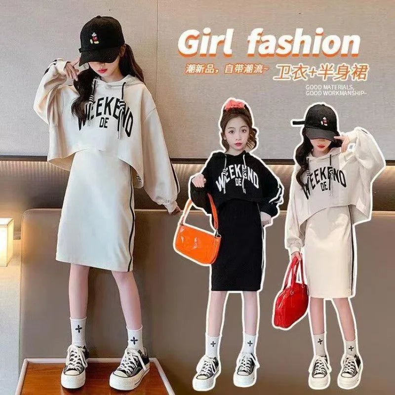 Spring Autumn Baseball Suits Children Jacket Pleated Skirt 2Pcs Set Jk Student Uniform Suit Kids Loungewear Girls Sports Suit