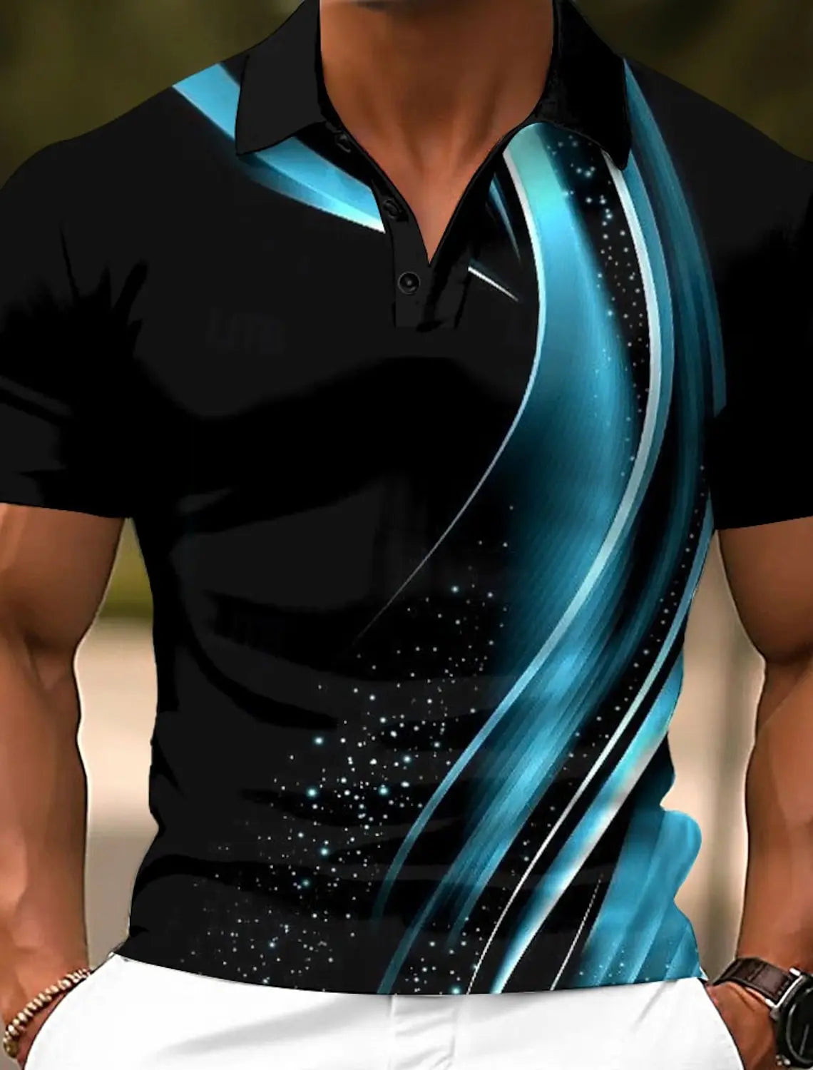 3d Colorful Line Print Short Sleeve Polo Shirt