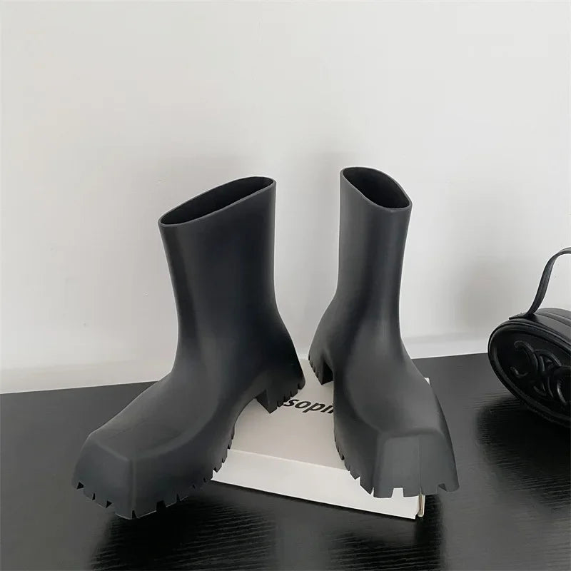 Waterproof Non-slip Short Boot Square Toe Soft Leather