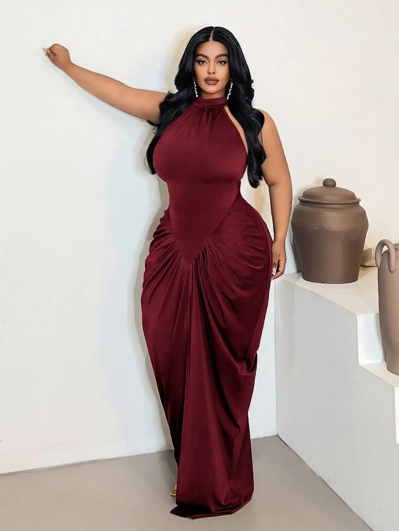 Plus Size Ruche Waist Maxi Dress