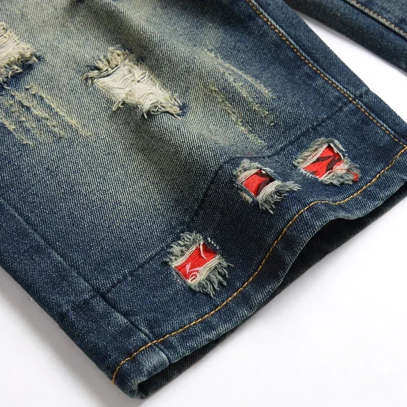 Street Wear Distressed Straight Jean Shorts