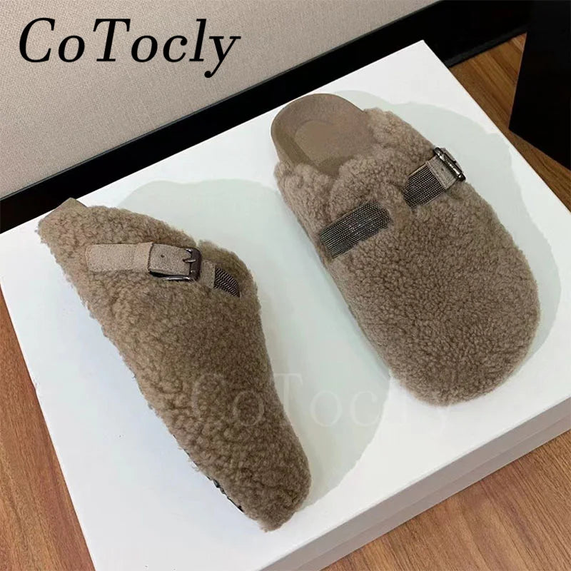 New Wool Slippers Women Round Toe