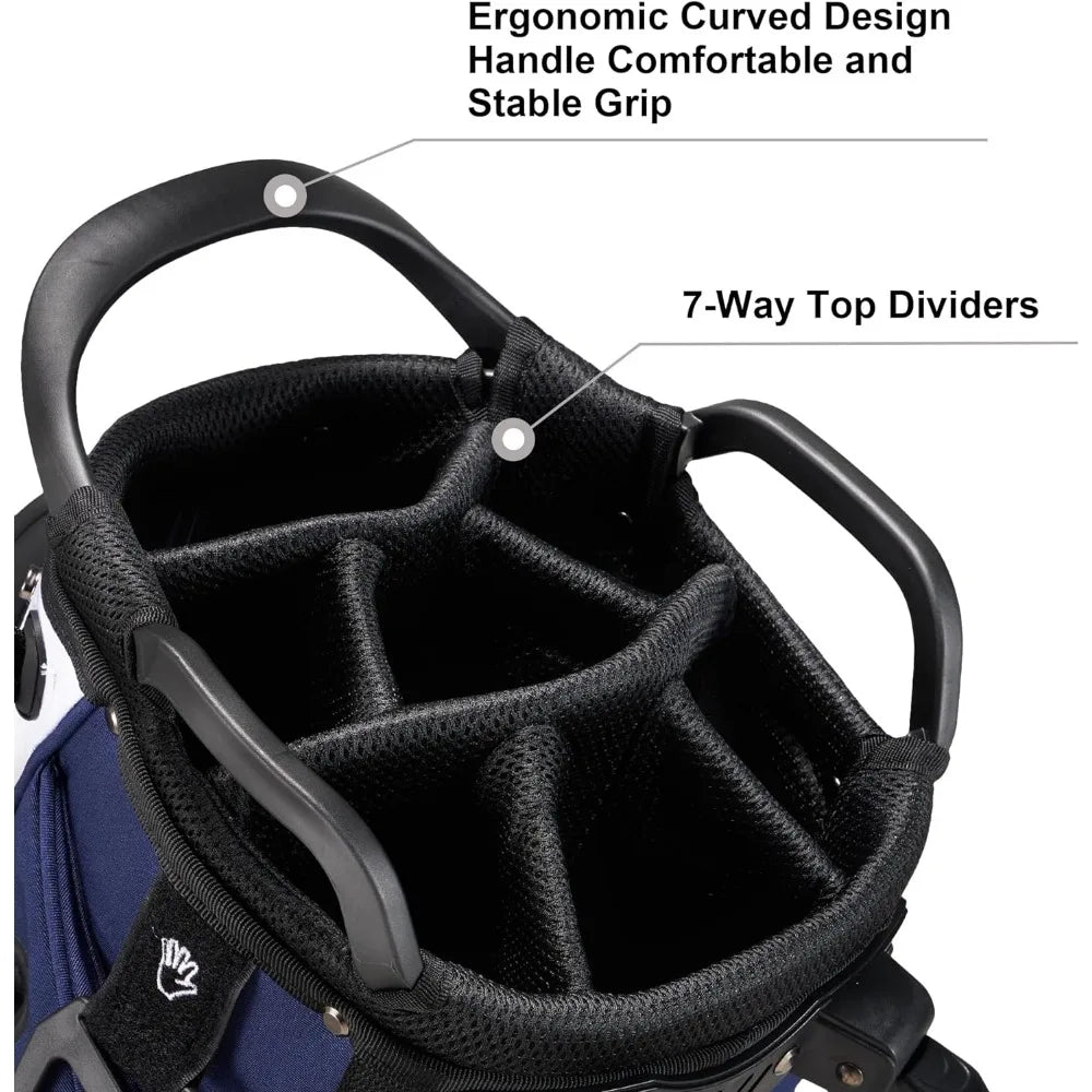 Lightweight Golf Stand Bag with 7 Way Full-Length Dividers, 5 Zippered Pockets