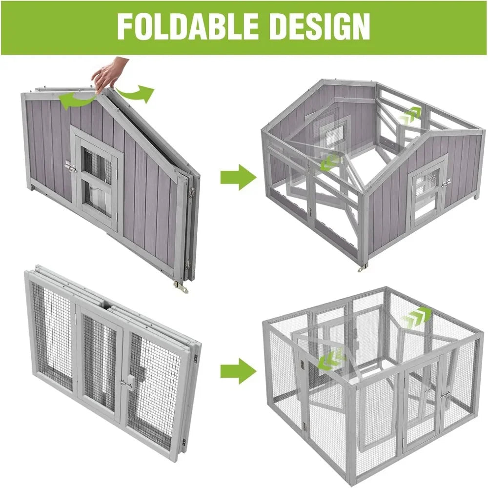 Foldable Chicken Coop for 4-6 Chickens with Four Nesting Boxes