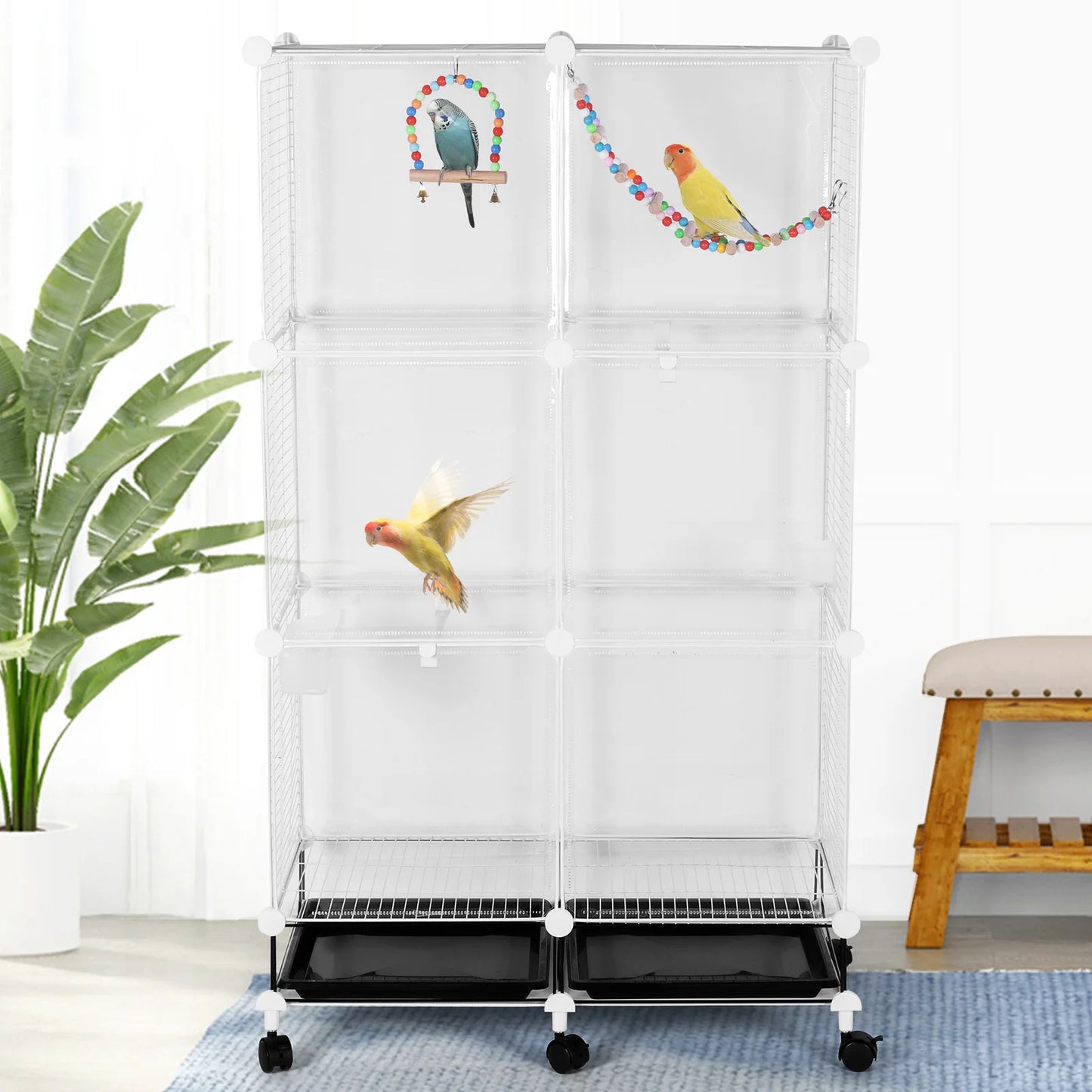 Bird Cage Universal with Wheels Stand Tray Swing Ladder