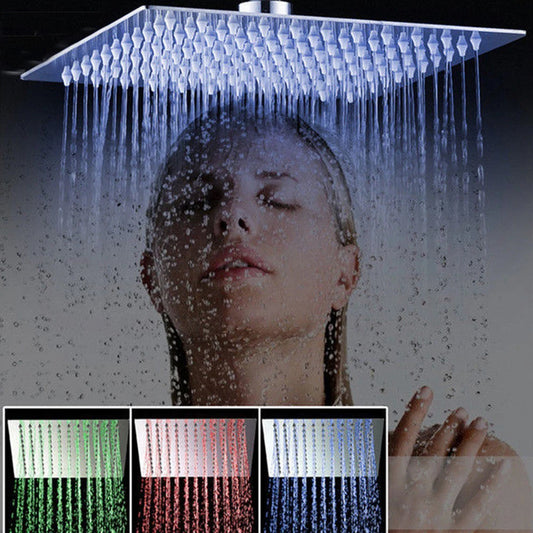 Chrome LED Rainfall Shower Head Stainless Steel Color Changing