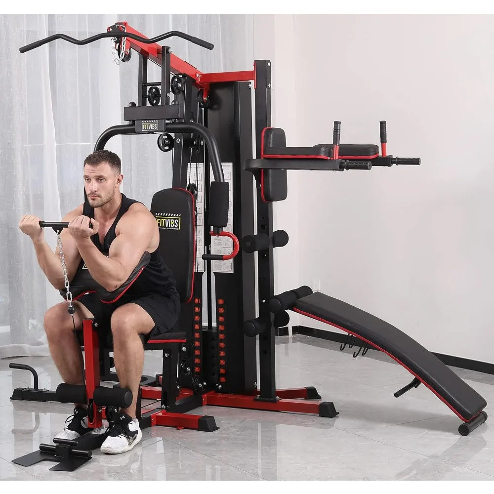 Multifunctional Home Gym System with Leg Extension and Preacher Curl