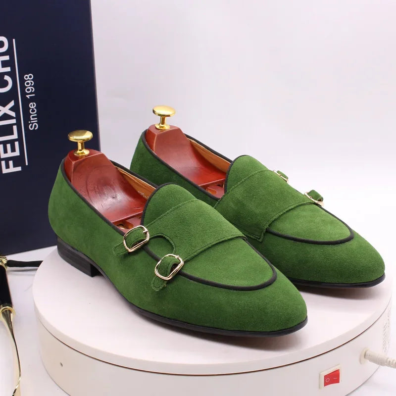 Classic Suede Leather Loafers Slip-On Dress Shoes Monk Strap
