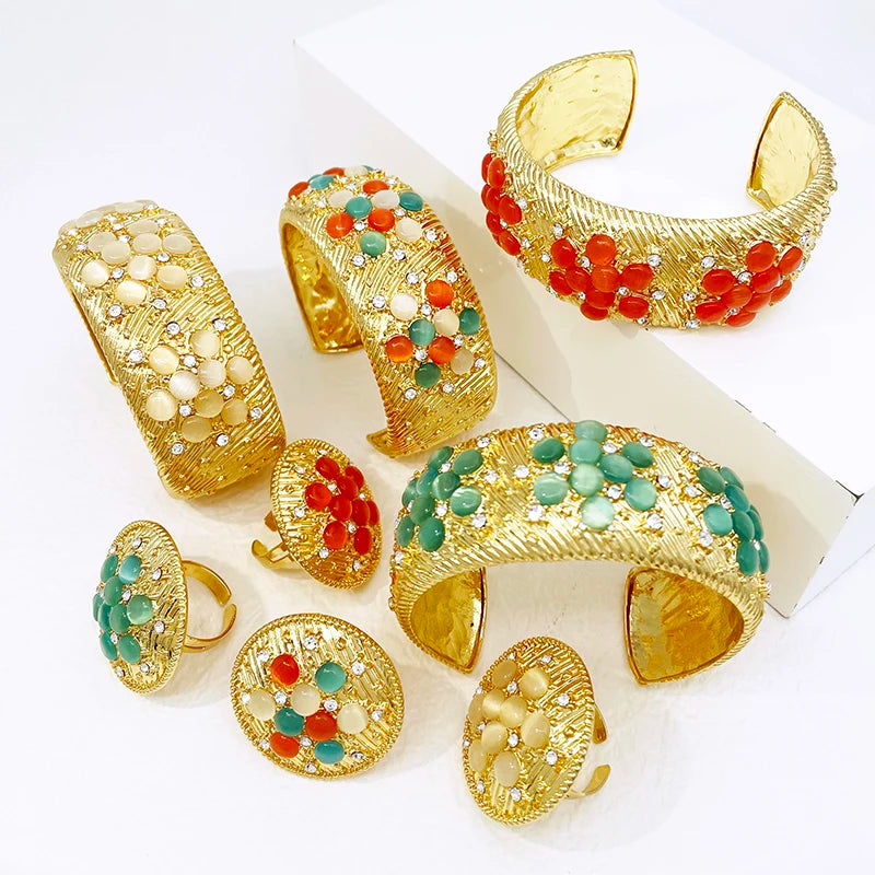 18K Gold Plated Bangle Ring Set African Nigeria Fashion