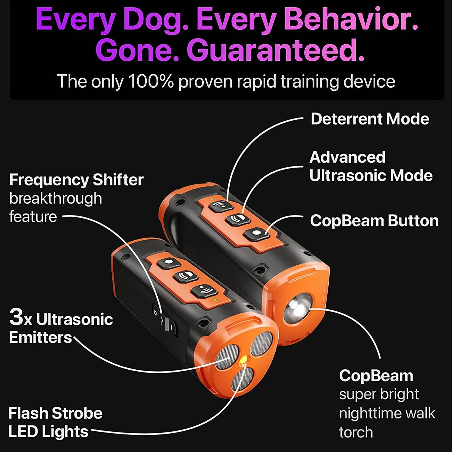 Dog Repeller Ultrasonic Deterrent Device with LED Flashlight