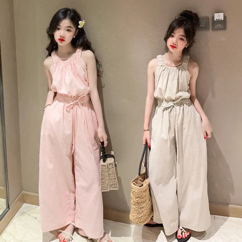 Summer Teen Girls Clothing Sets Princess Tops + Wide Leg Pants