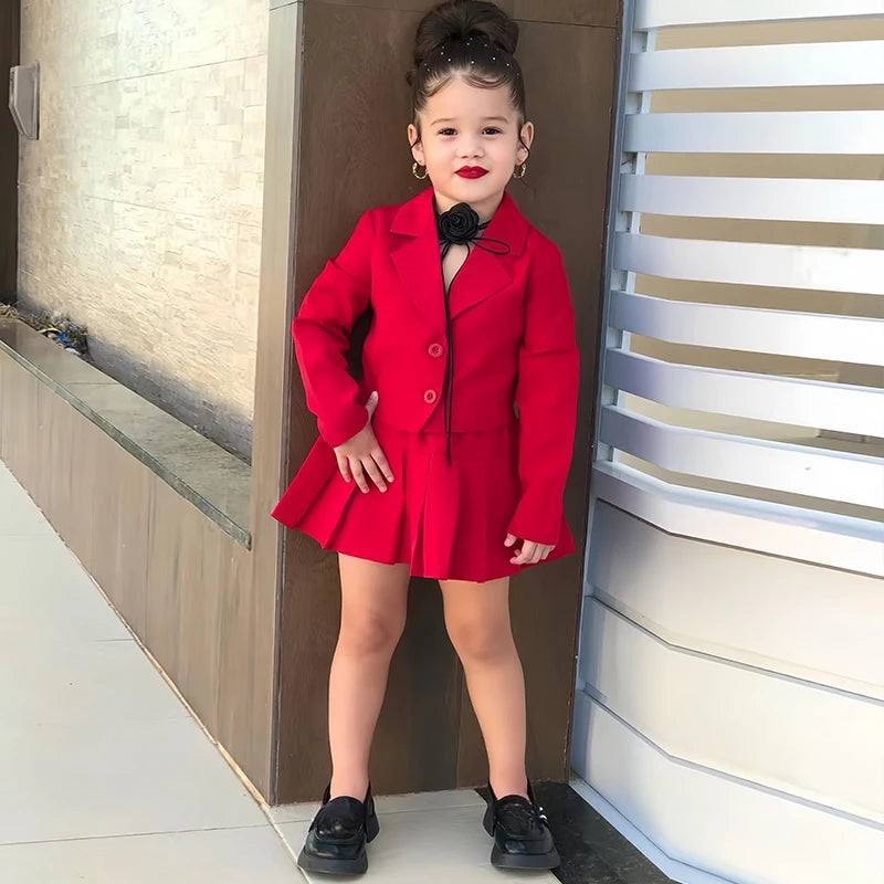 Long Sleeve Jacket & Miniskirt Suit For Girls 2 to 8 Years
