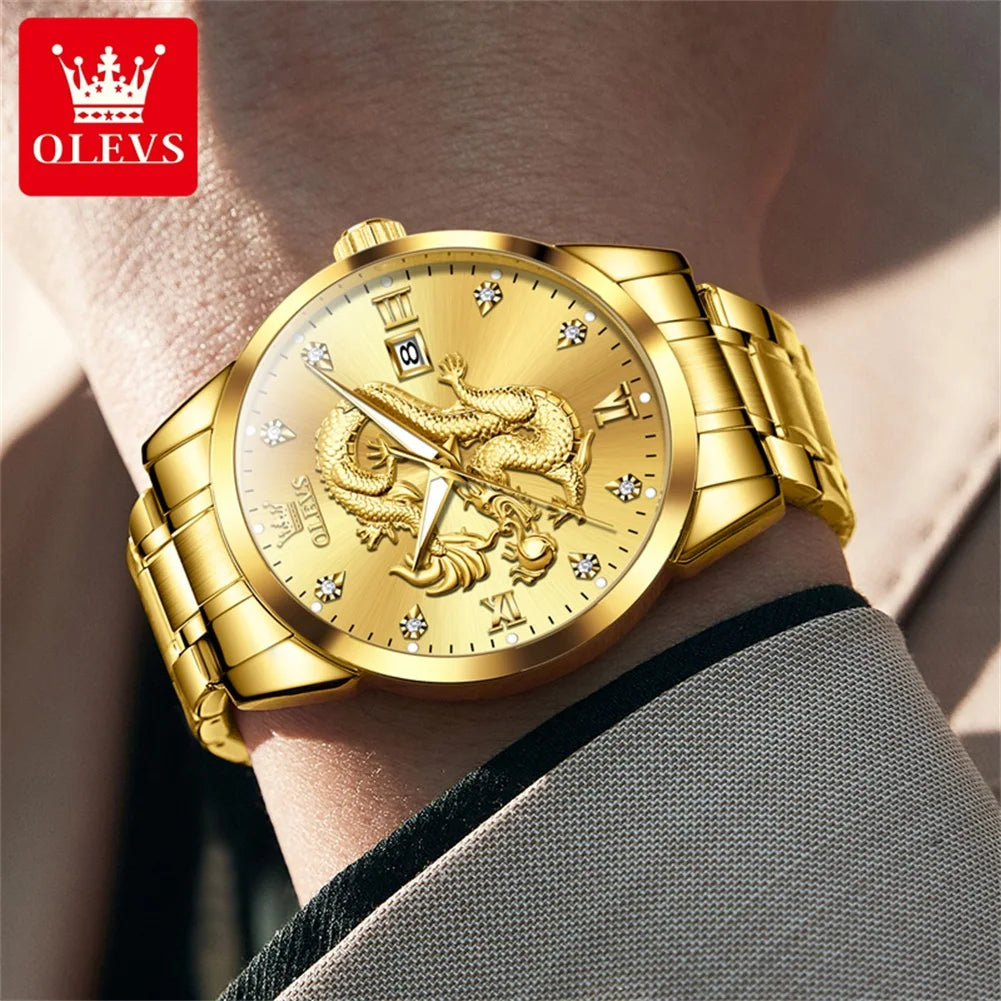 Waterproof Stainless Steel Diamond Dragon Watch