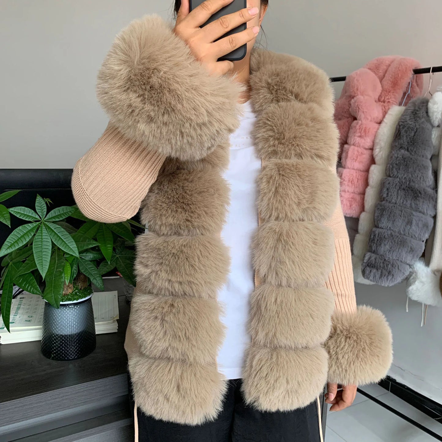 Women Faux Fur Knit Sweater