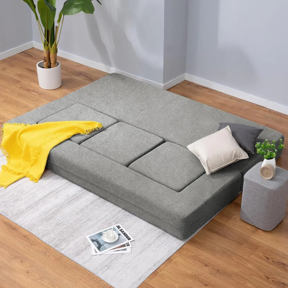 Futon Sofa Bed Queen Convertible with 3 Ottomans Memory Foam