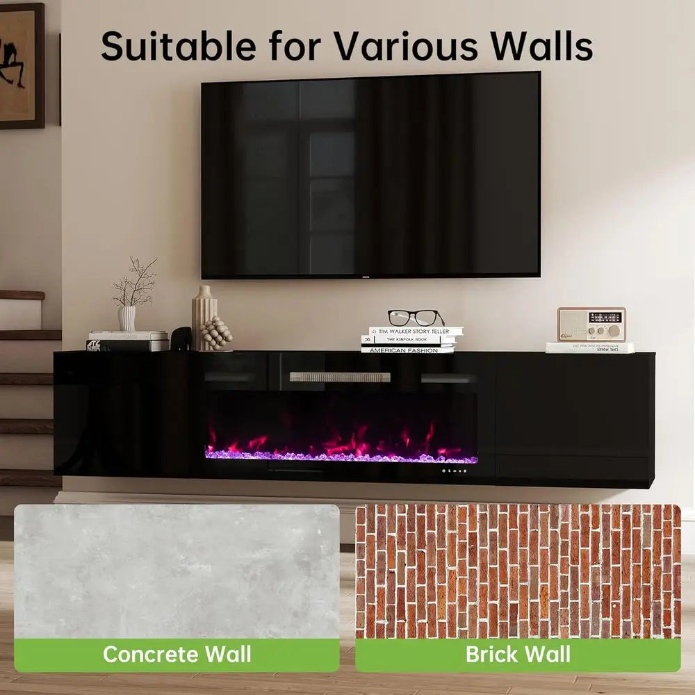 Modern 70" Floating TV Stand with 36" Electric Fireplace