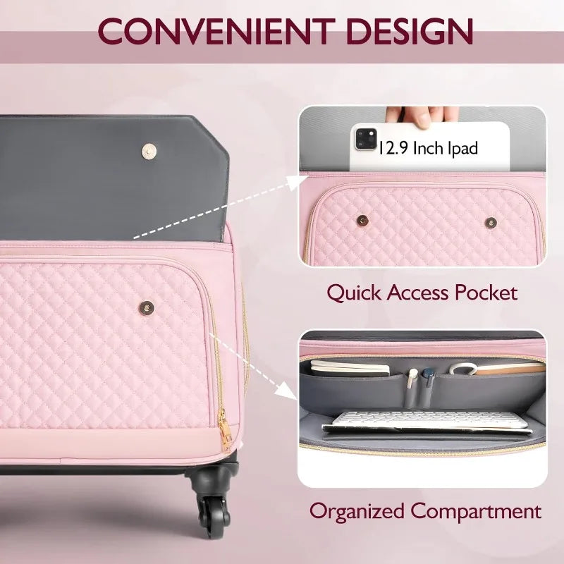 Rolling Laptop Bag with 4 Spinner Wheels and Telescopic Extendable Handle