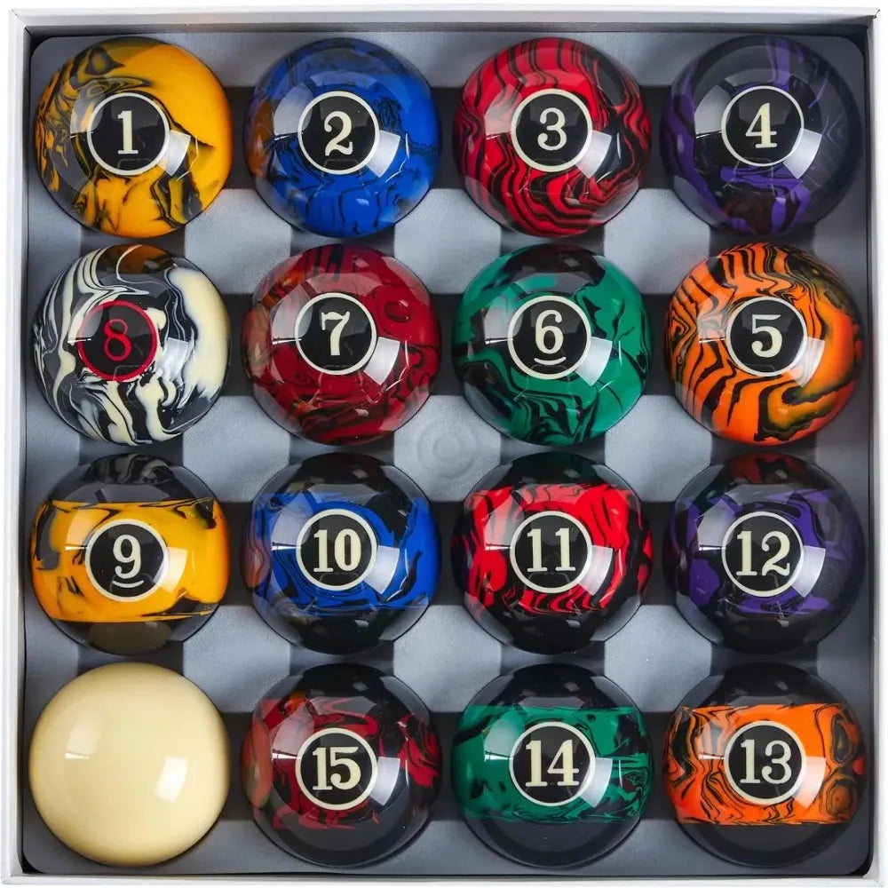 Regulation Size 16 Marble Look Pool Balls Billiard Set