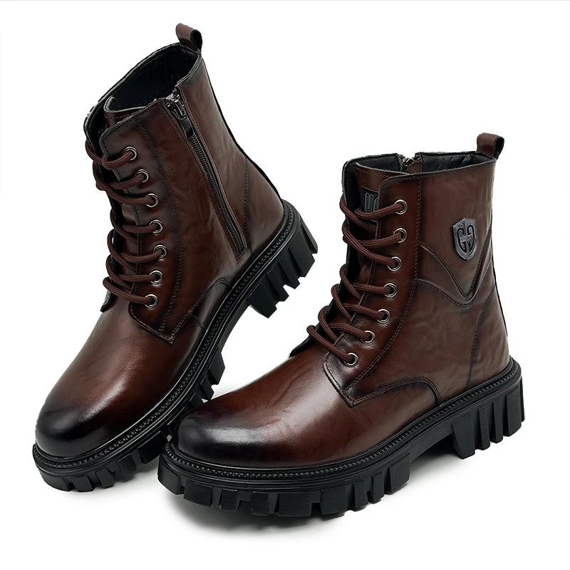 Genuine Leather High Top Classic Black Brown Boots