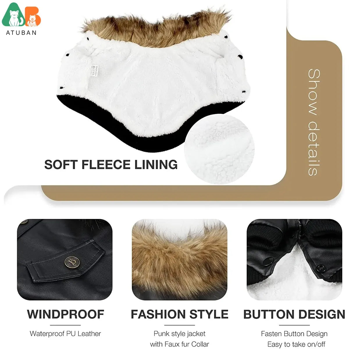Leather Waterproof Jacket for Small to Medium Dogs