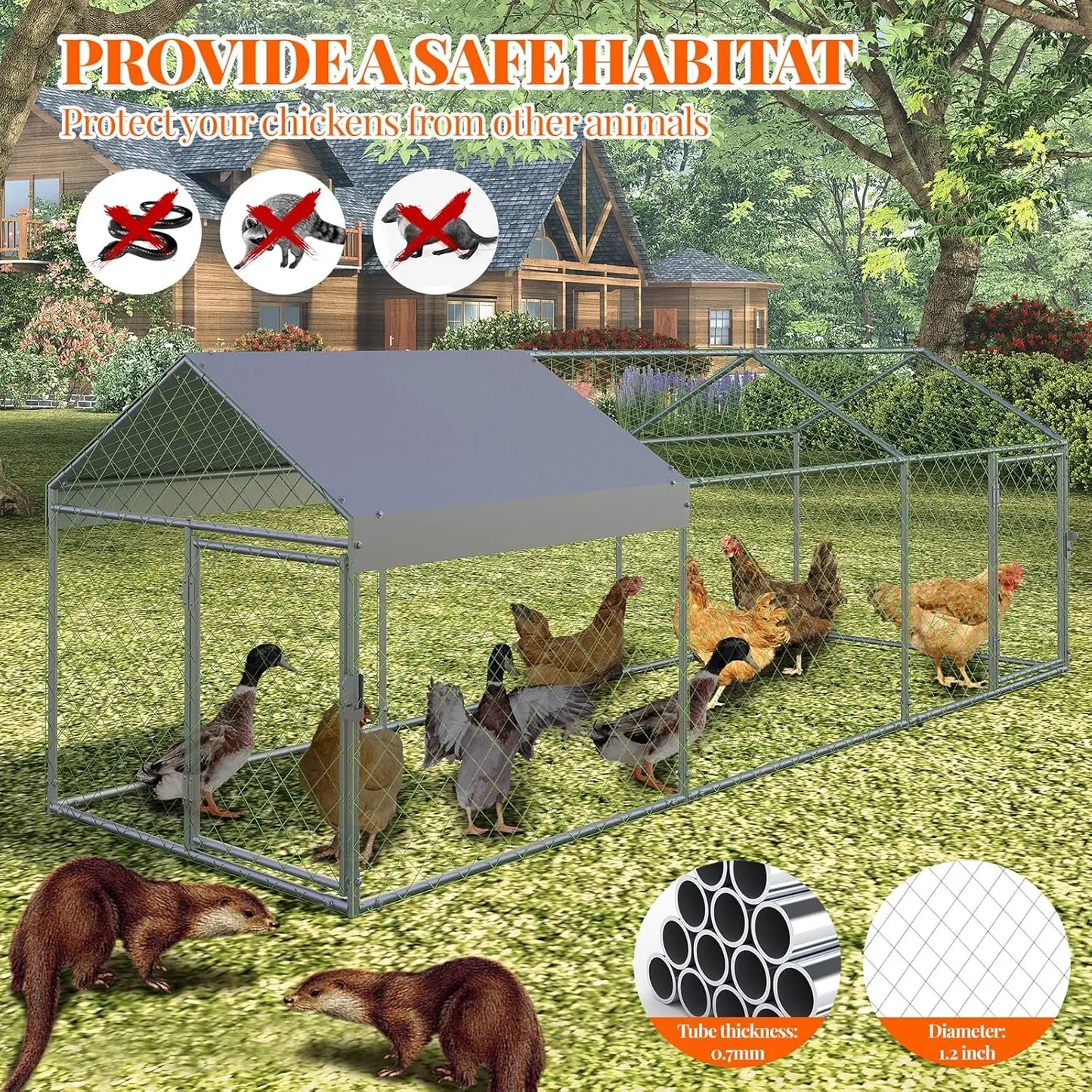 120"x40"x40" Large Walk-in Metal Chicken Coop