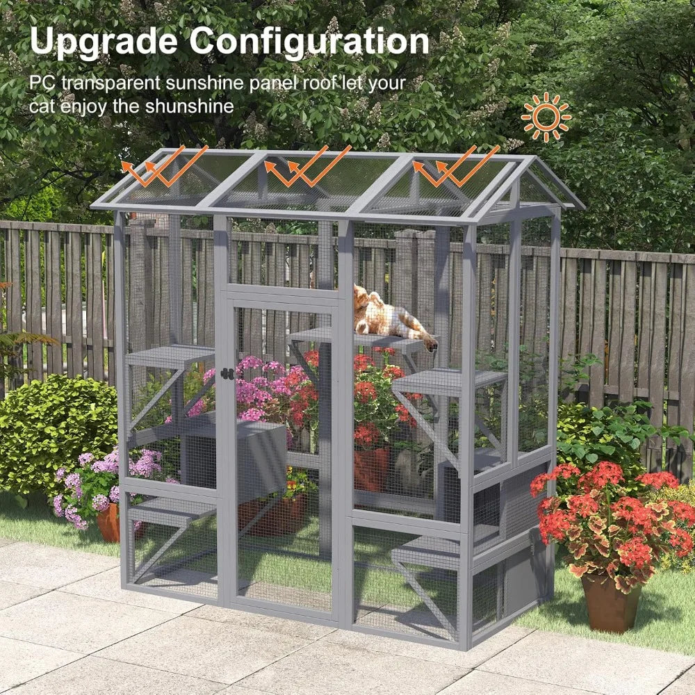 Outdoor Cat Enclosure Waterproof & Sunroof Patio Kitty Habitat