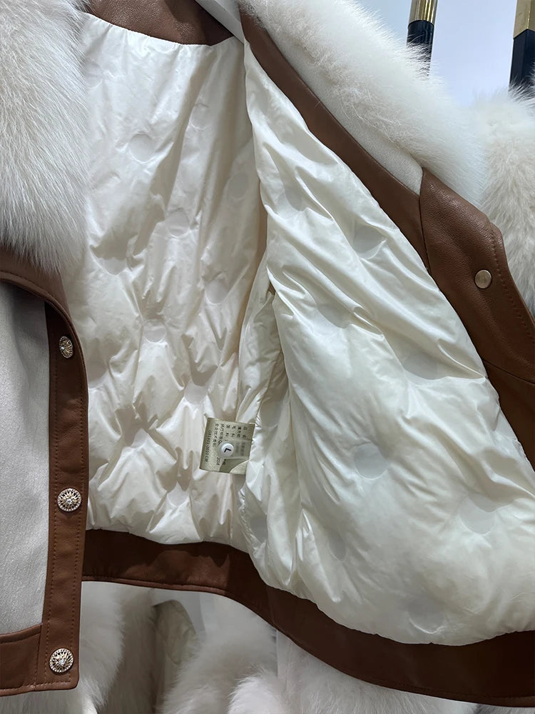 New Natural Fox Fur Collar Suede Luxury Puffer