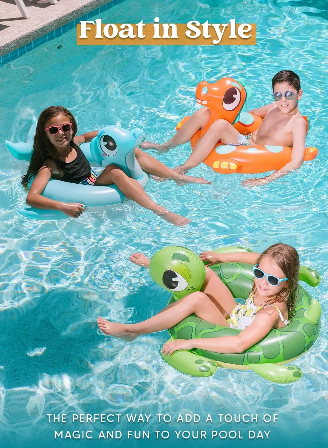 3-Pack Inflatable Pool Floats Dinosaur Sea Turtle Dolphin