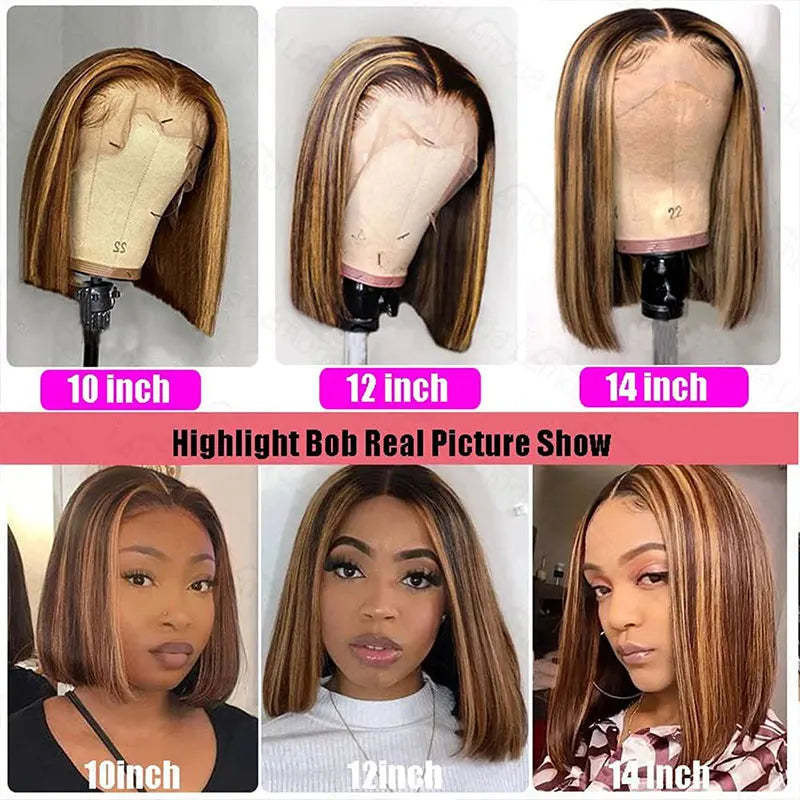 Highlight Color Straight Bob Lace Front Human Hair Wigs Brazilian Remy