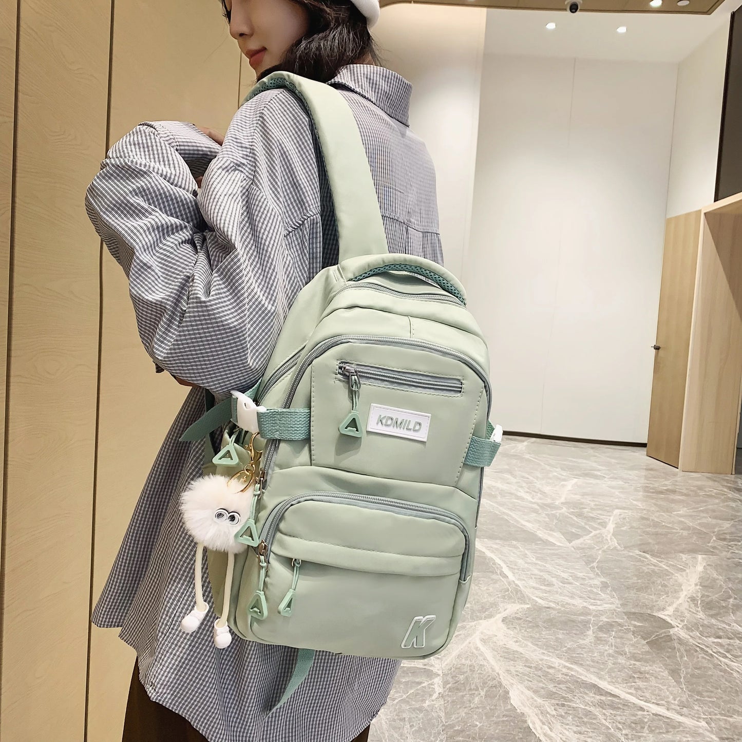 Stylish Lightweight Backpack Solid Color Multi-Pockets