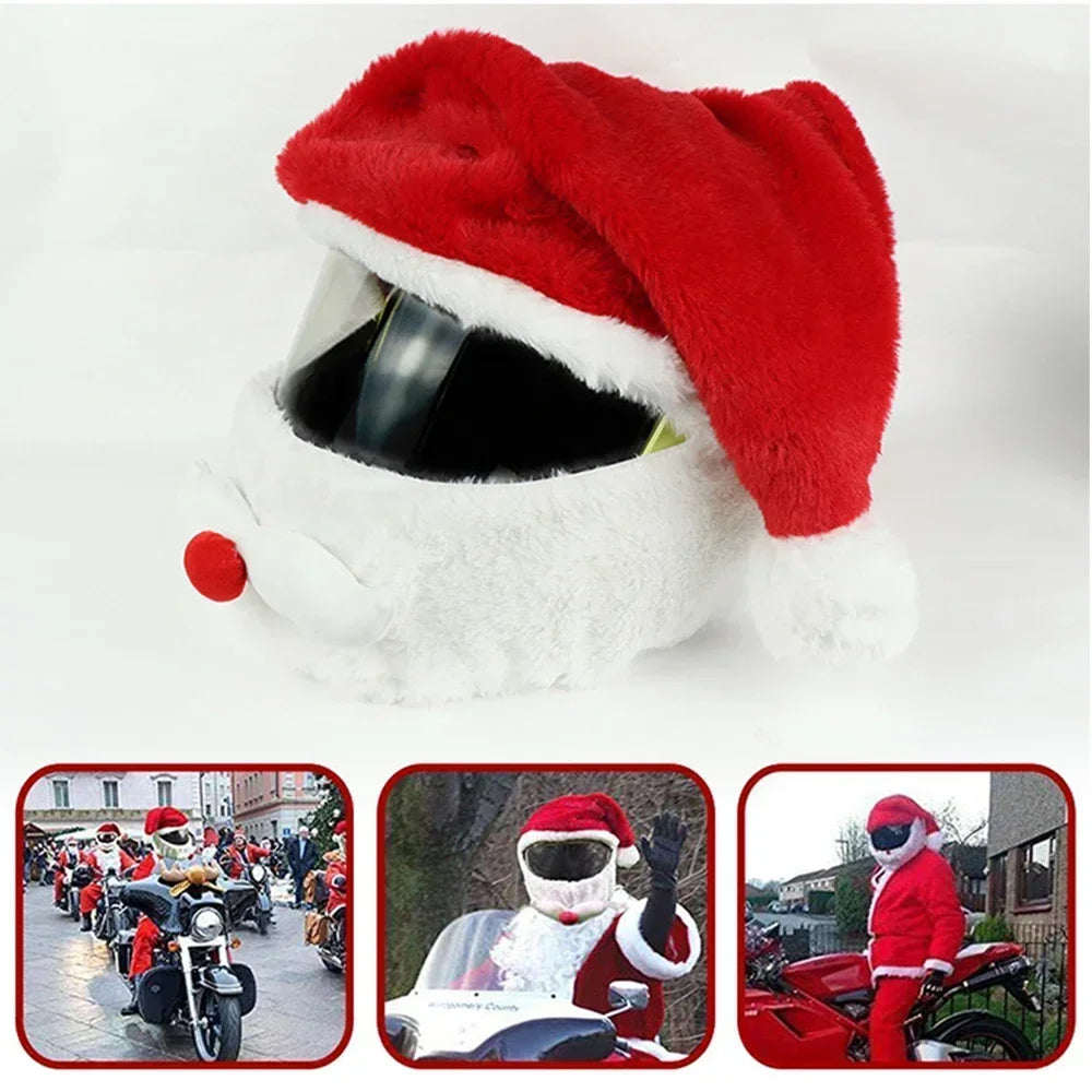 Christmas Motorcycle Full Helmet Plush Cover Santa Claus