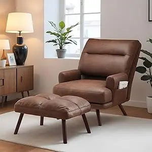 Accent Reading Chair with Footrest and Side Pocket